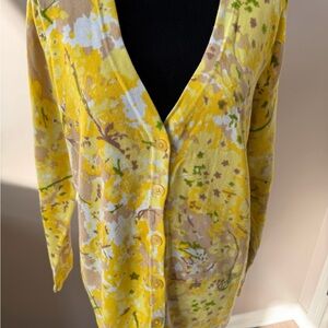 Yellow Floral V-Neck Button Cardigan Sweater